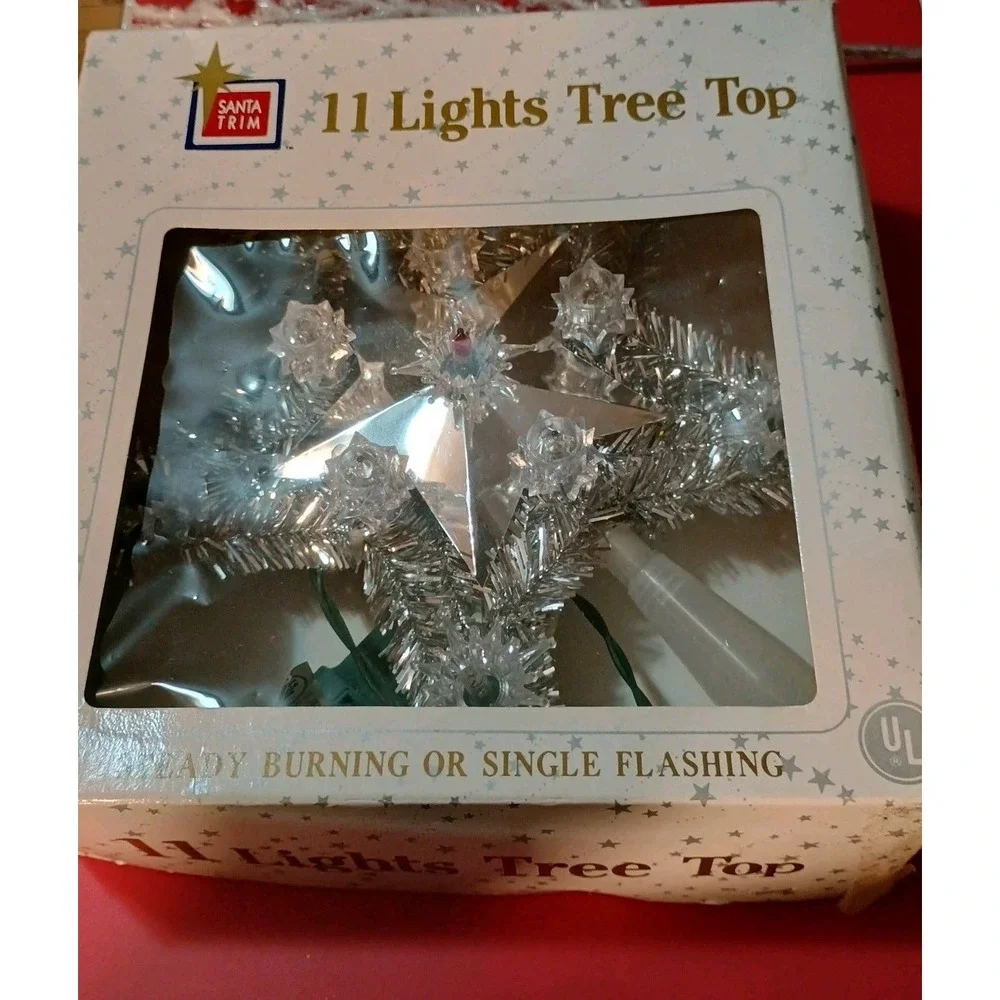 Santa Trim 11 Lights Tree Top Silver‎ Tinsel Angel With White & Red Flashing